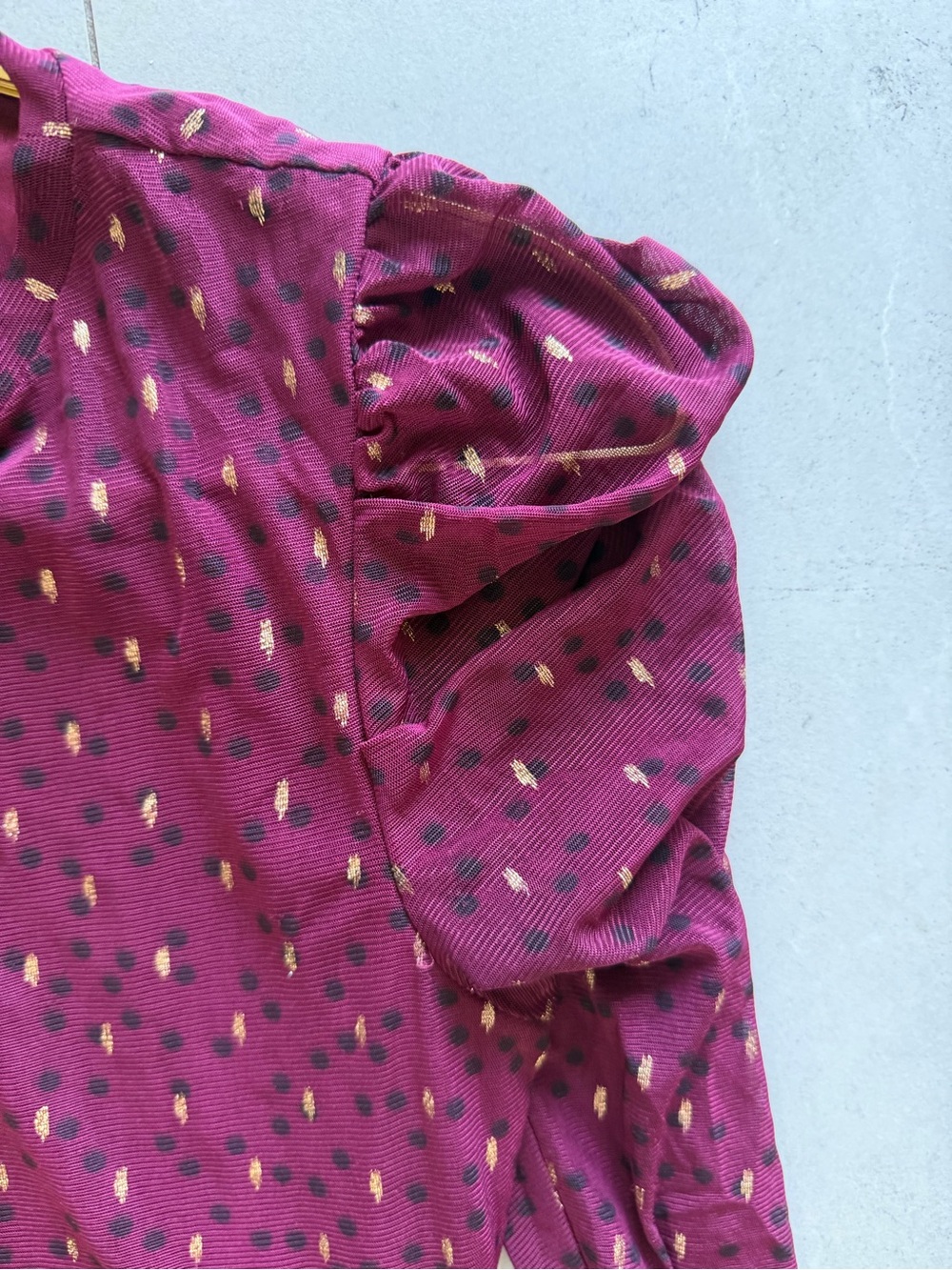 Anne Klein Burgundy Metallic Dot Puff Sleeve Maxi Dress Size S - Picture 5 of 8